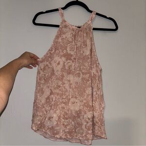 Promesa Mauve Floral Swiss Dot Halter Ruffle Tank Top